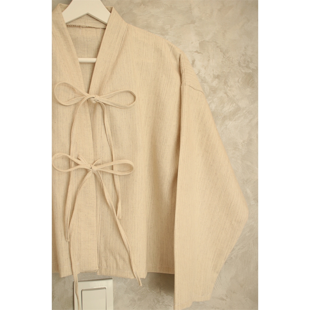 Bej mini fiyonk kimono