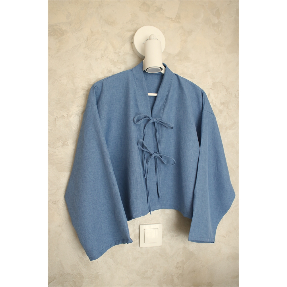 Koyu mavi mini fiyonk kimono