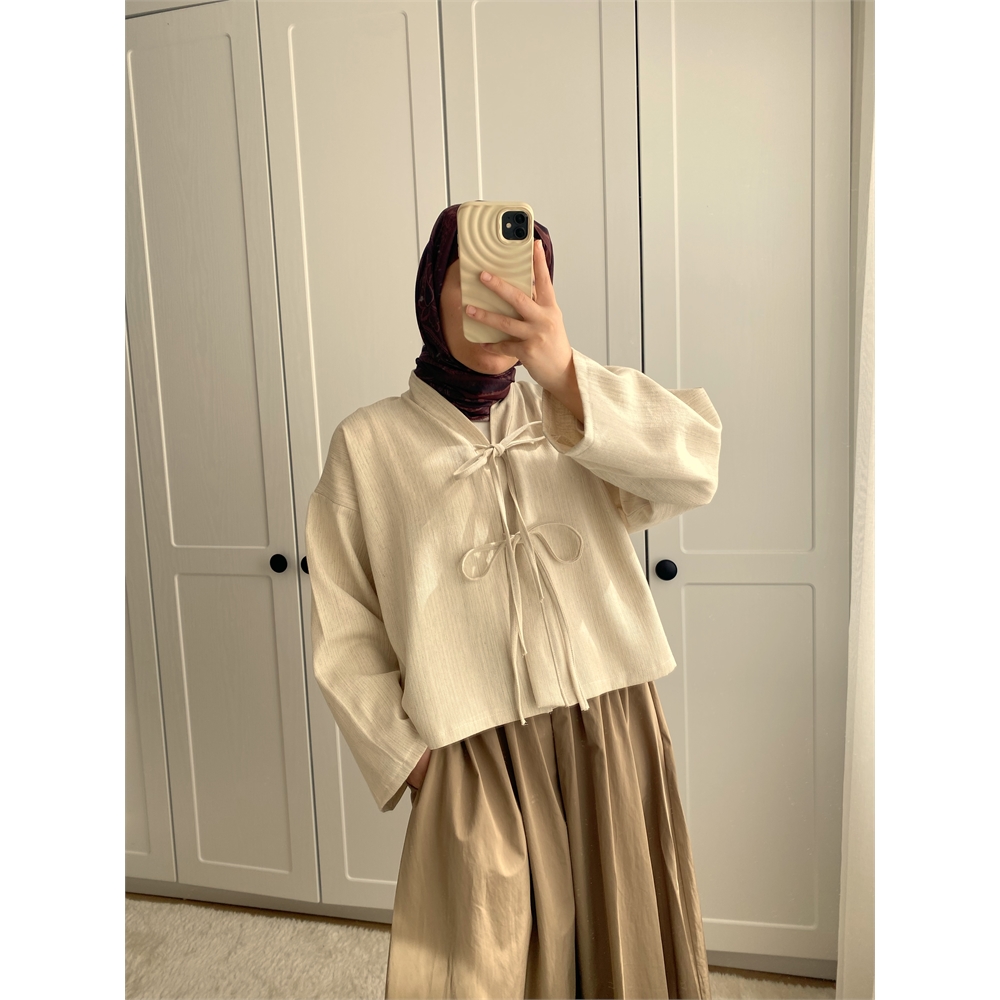 Bej mini fiyonk kimono