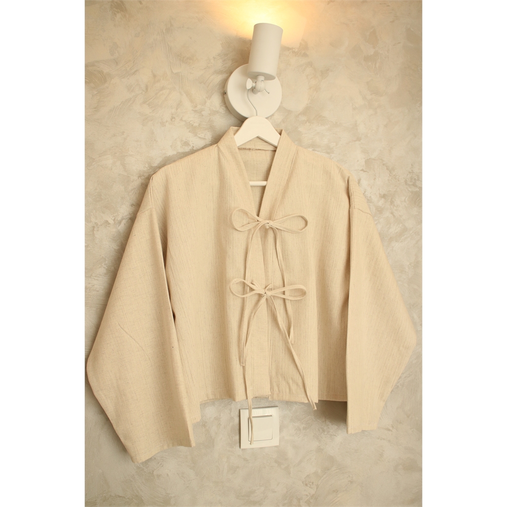 Bej mini fiyonk kimono